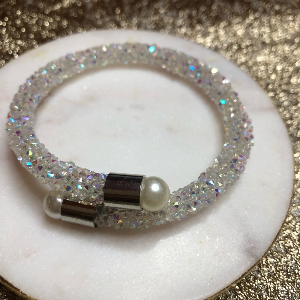 Crystals bangle clear AB tone crystals w/ pearls